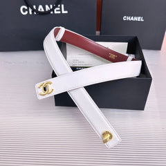 26FW New White & Red Top-Grain Leather Belt 30mm