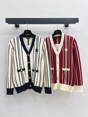 26FW New Vertical-Stripe V-Neck Long-Sleeve Knit Cardigan 🖤