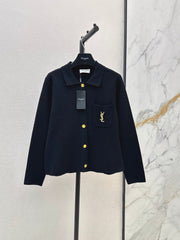 26FW New Gold Brooch-Embellished Collared Knit Cardigan 🖤