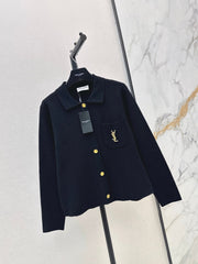 26FW New Gold Brooch-Embellished Collared Knit Cardigan 🖤