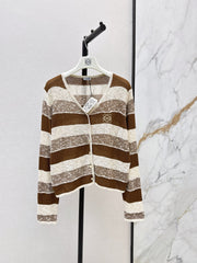 26FW New Loose-Fit Striped Long-Sleeve Knit Cardigan with Embroidered Logo 🤎