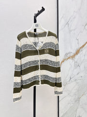 26FW New Loose-Fit Striped Long-Sleeve Knit Cardigan with Embroidered Logo 🤎