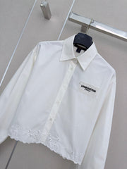 26FW New Cut-out Embroidered Long-Sleeve Shirt with Collar