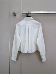26FW New Cut-out Embroidered Long-Sleeve Shirt with Collar