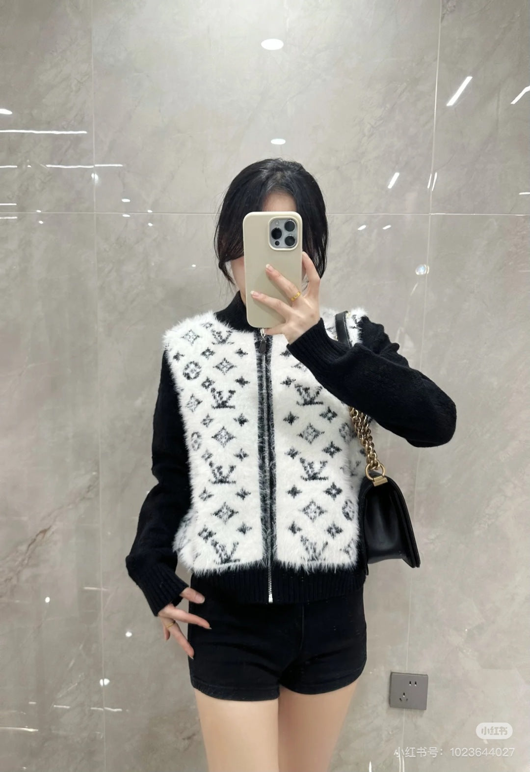 jacquard-paneled knitted cardigan