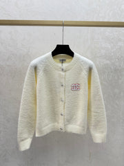 Solid color simple round neck knitted long-sleeved cardigan