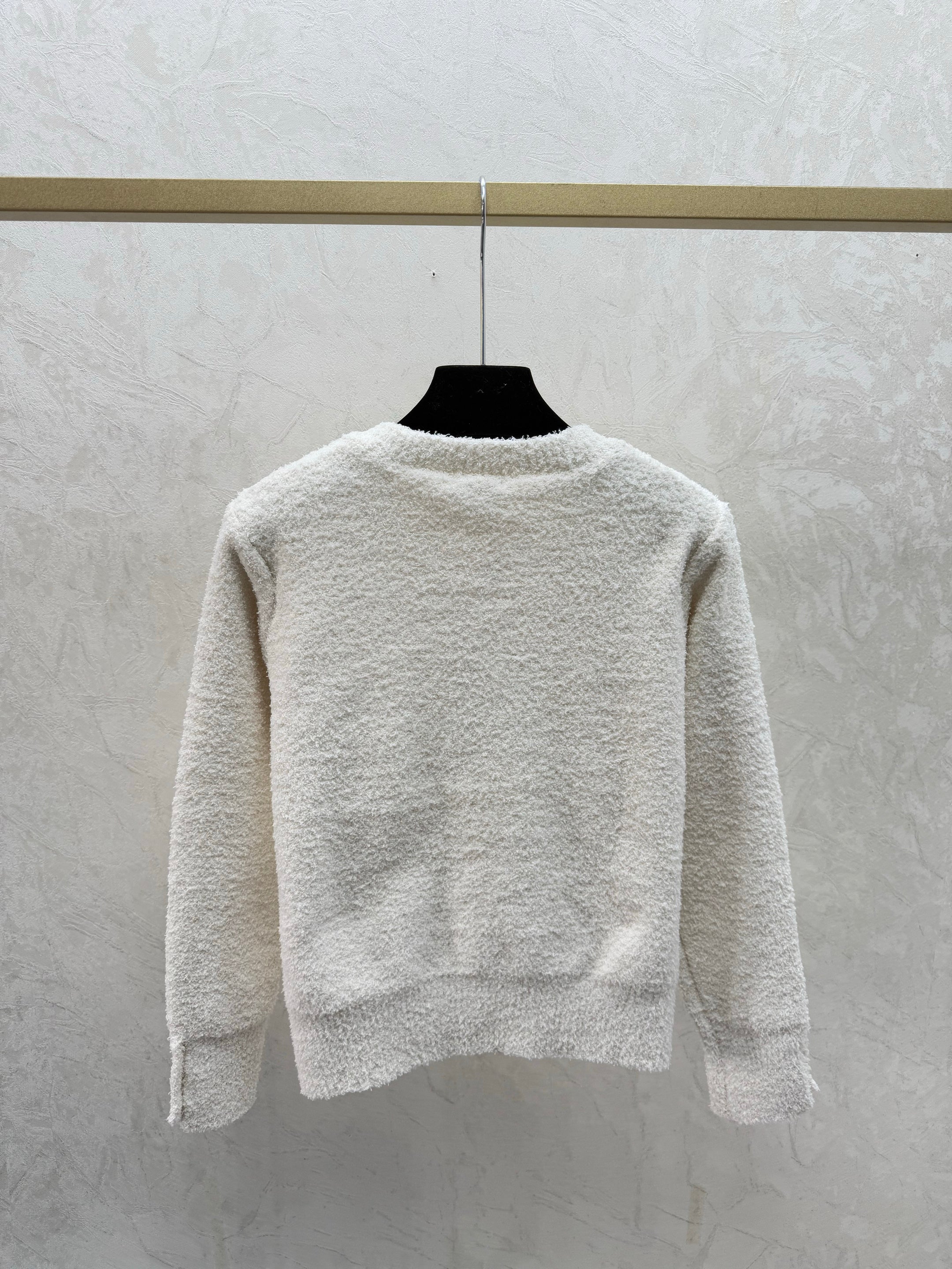 Letter Embroidered Crew Neck Knit Cardigan