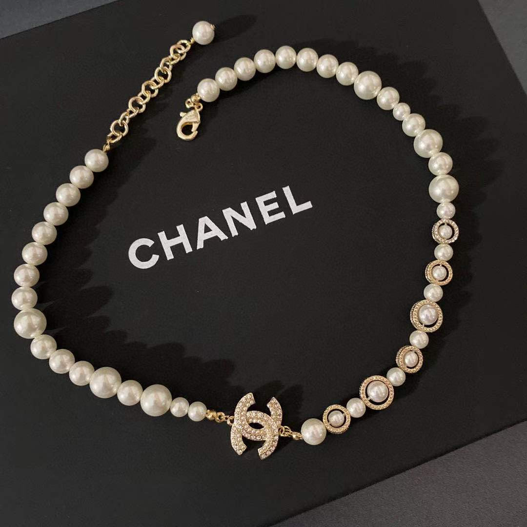Crystal Pearl Letter Necklace