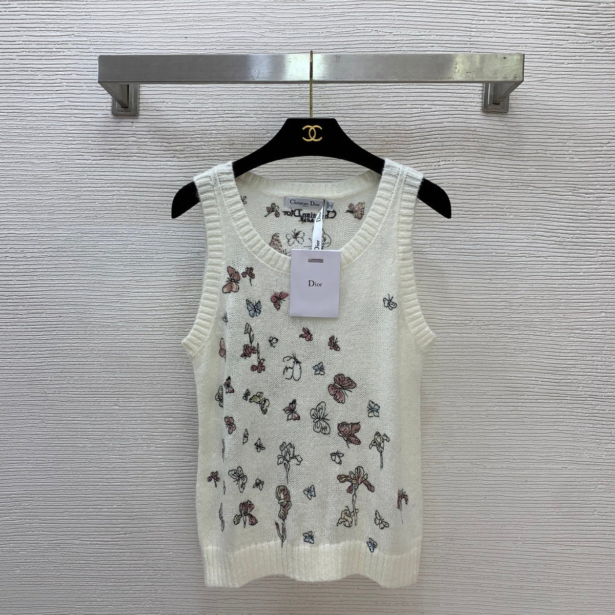 Butterfly Embroidered Stretch Knit Vest