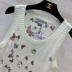 Butterfly Embroidered Stretch Knit Vest