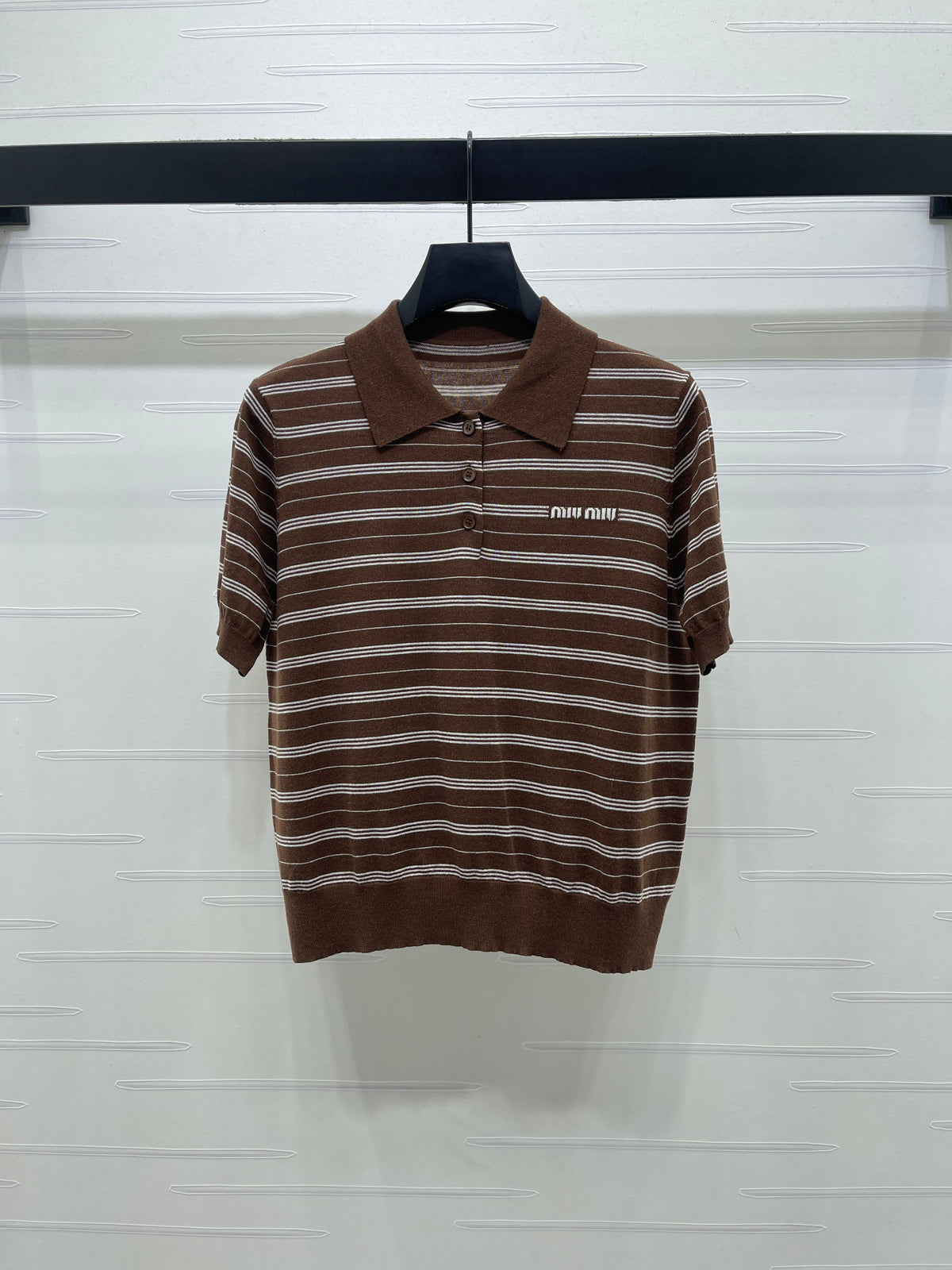 Striped Collared Knit Short-Sleeve T-Shirt