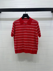 Striped Collared Knit Short-Sleeve T-Shirt