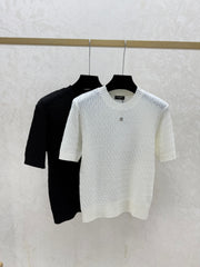 simple round neck knit short-sleeved top