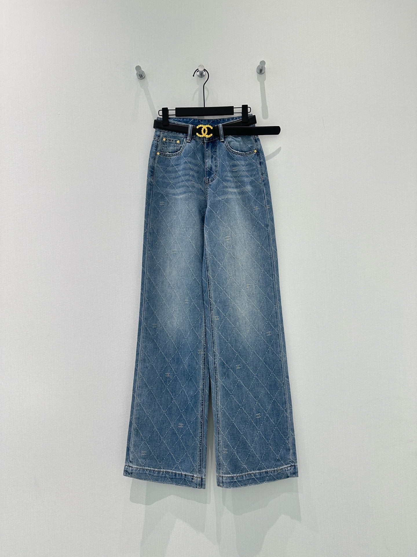 Custom-made diamond-patterned jeans