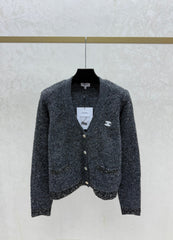 Solid color sequined V-neck knit long-sleeved cardigan