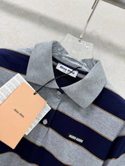 Striped collared short-sleeved polo shirt