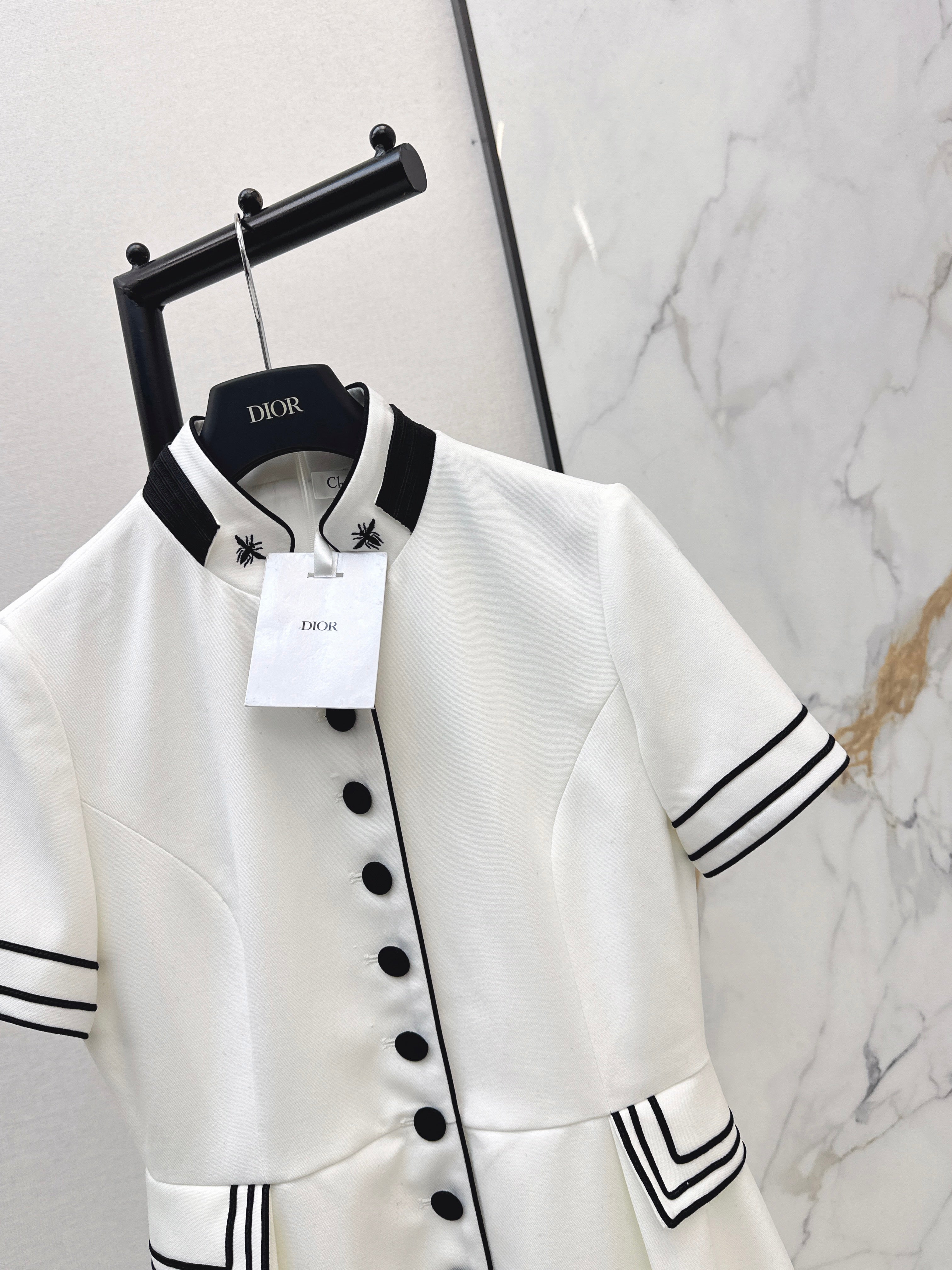 Stand-up collar belted dress