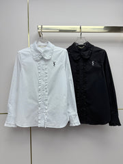 Ruffled trim long-sleeved shirt