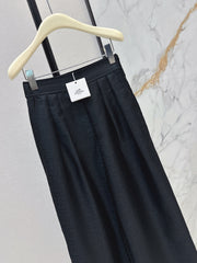 High-waisted elasticated pleated cotton trousers