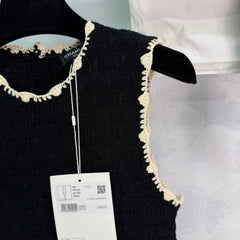 Color-blocked woven round neck knit vest dress