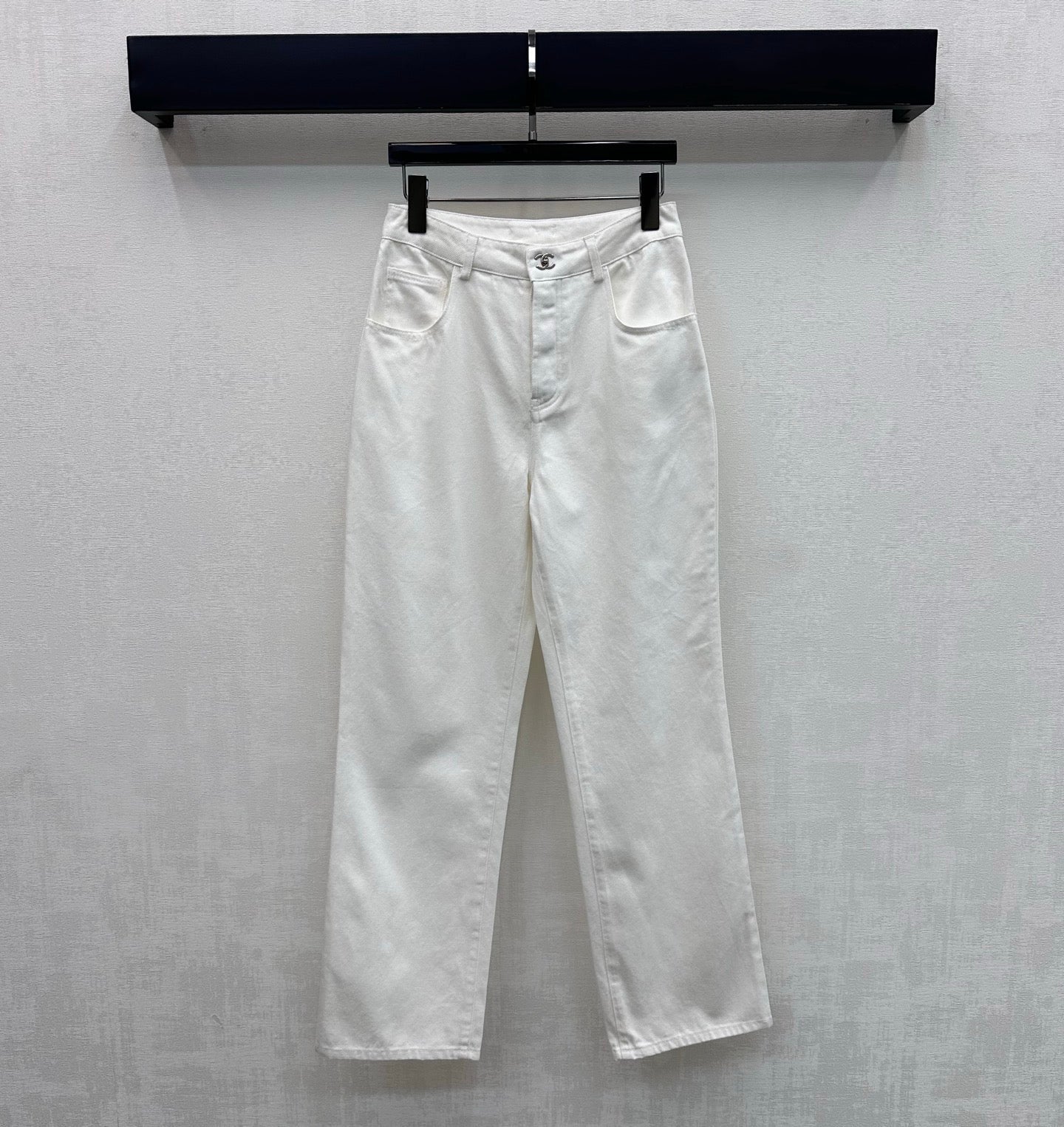 Embroidered Straight-Leg Denim Pants
