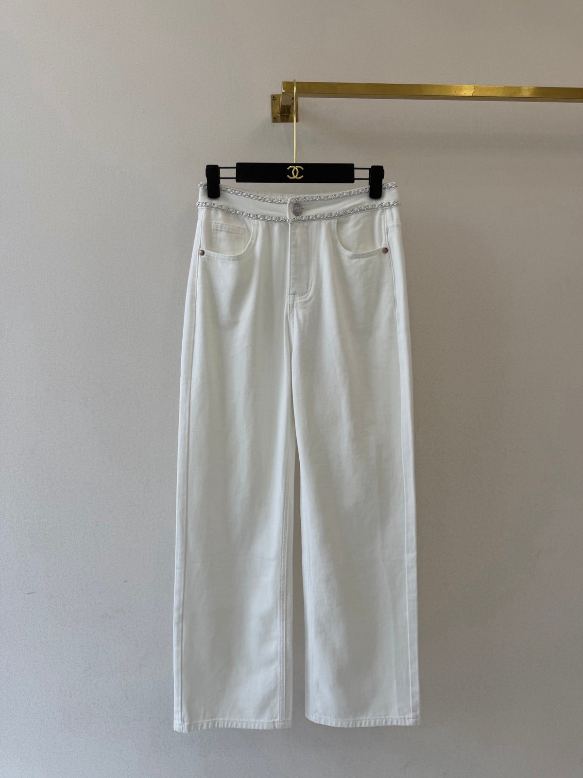 Straight-Leg Trousers with Chain Belt