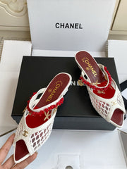 Pointed-toe peep-toe chunky-heeled sandals3.5cm