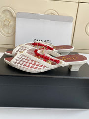Pointed-toe peep-toe chunky-heeled sandals3.5cm