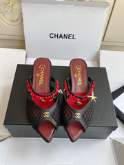 Pointed-toe peep-toe chunky-heeled sandals3.5cm