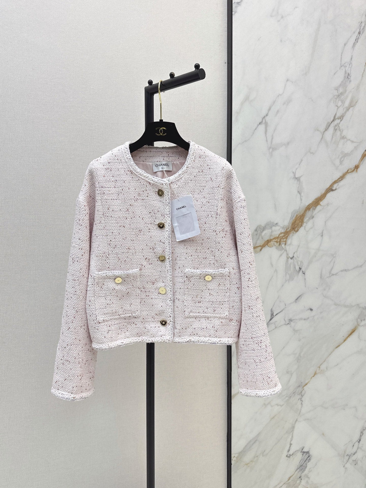 Elegant Woven Crew Neck Jacket