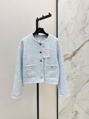 Elegant Woven Crew Neck Jacket
