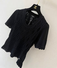 Ruffled round neck short sleeve