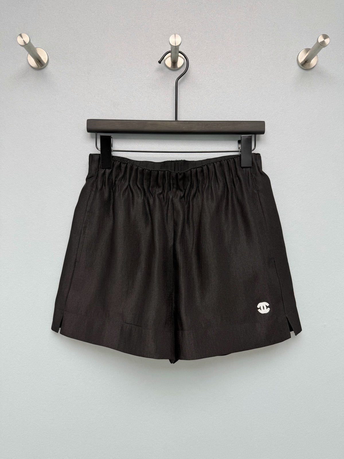 Satin Elastic Waist Embroidered Shorts