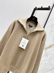 Beige Half-Zip Knit Top