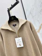 Beige Half-Zip Knit Top