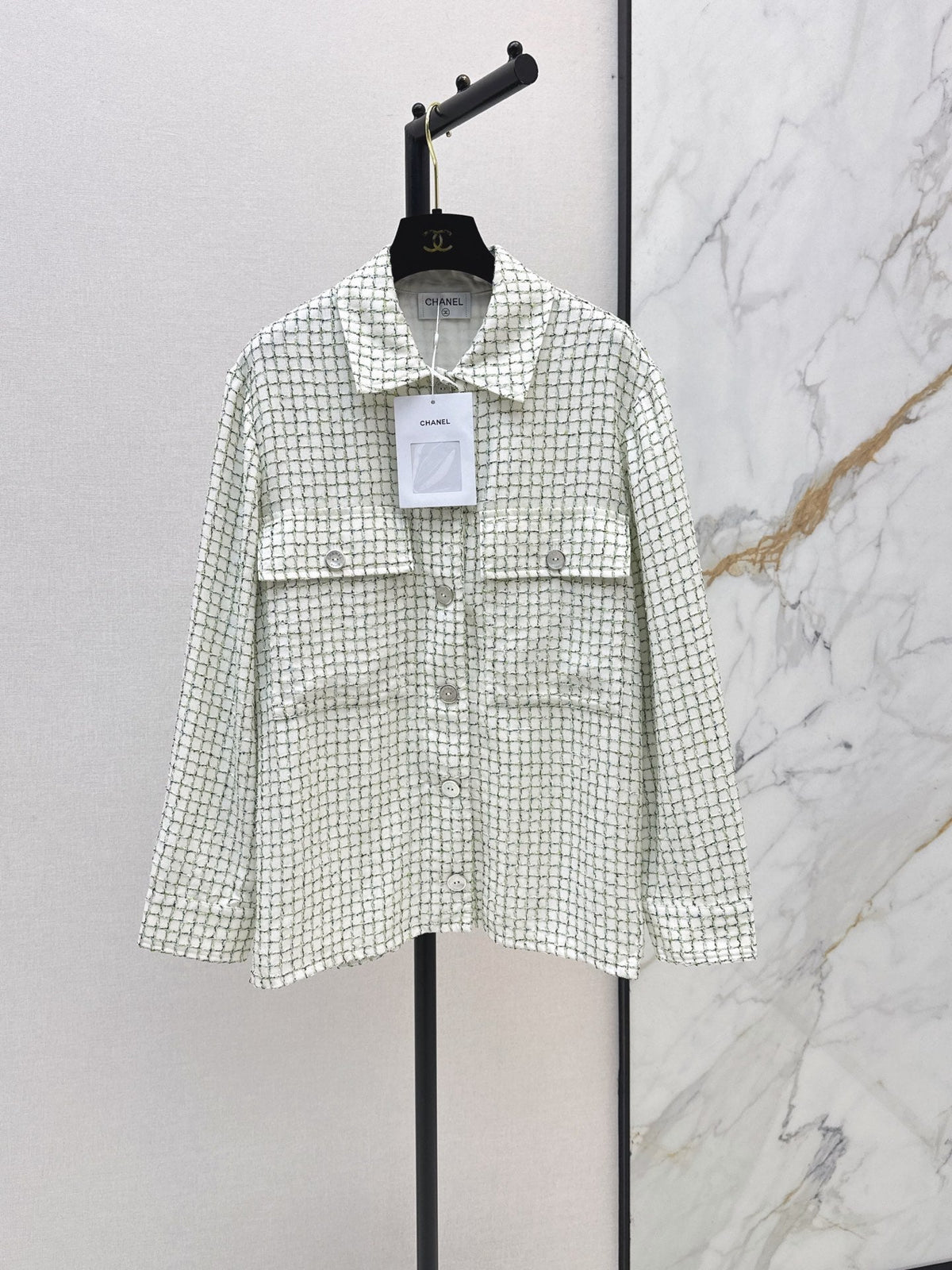 chanel/Knitted Tweed Shirt-Style Jacket