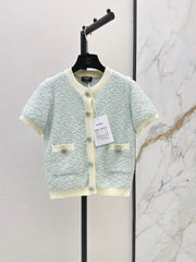 Chanel/Short-sleeved cardigan with contrasting trim