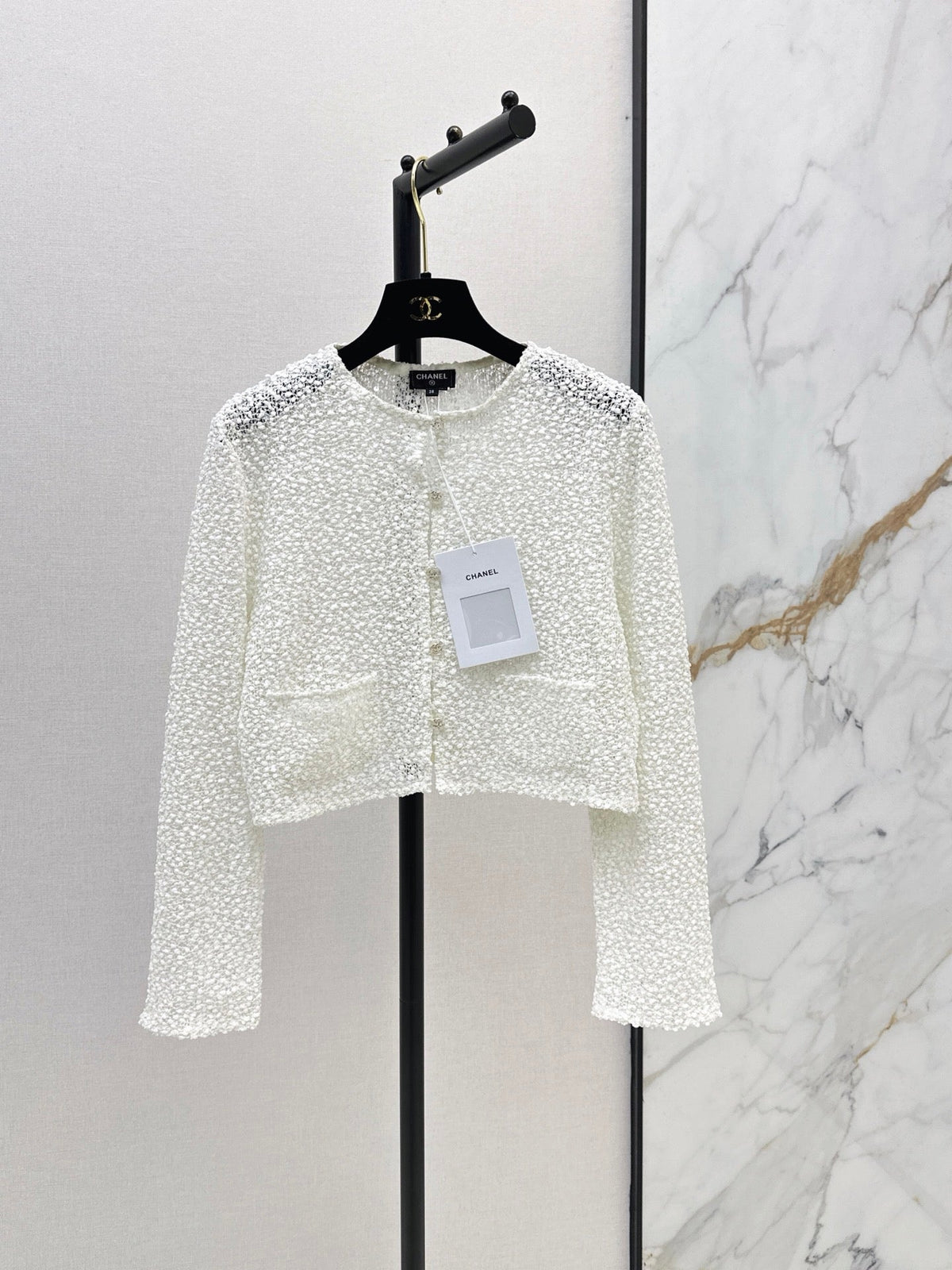 Chanel/White Sequined Cropped Jacket