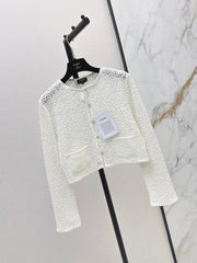 Chanel/White Sequined Cropped Jacket