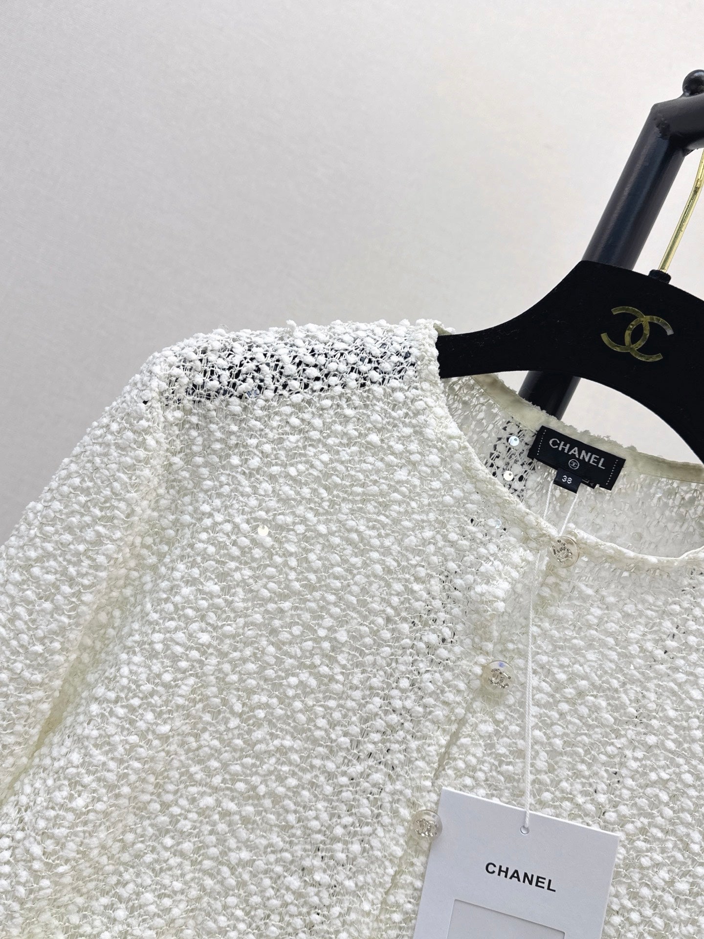 Chanel/White Sequined Cropped Jacket