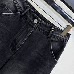 Chanel/Embroidered Straight-Leg Denim Trousers