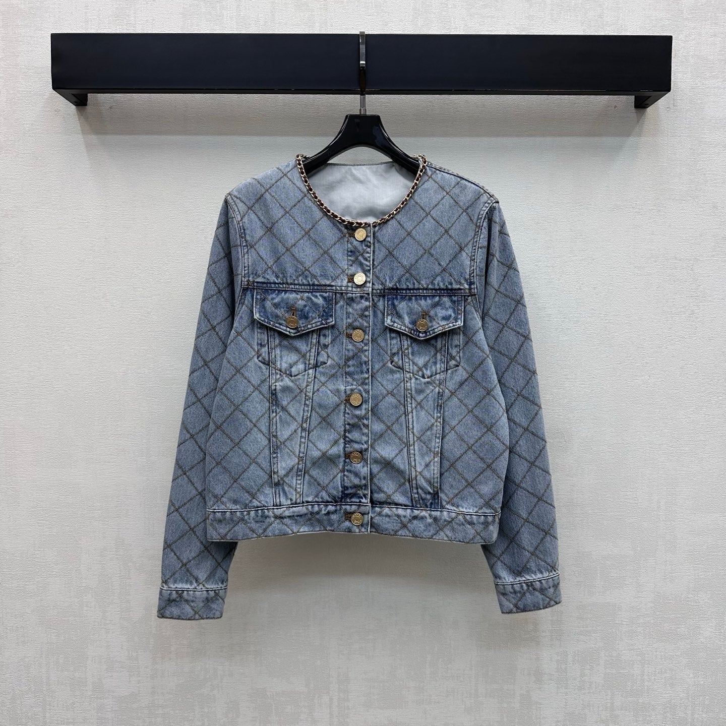 Chanel/Quilted Denim Jacket with Chain Detail