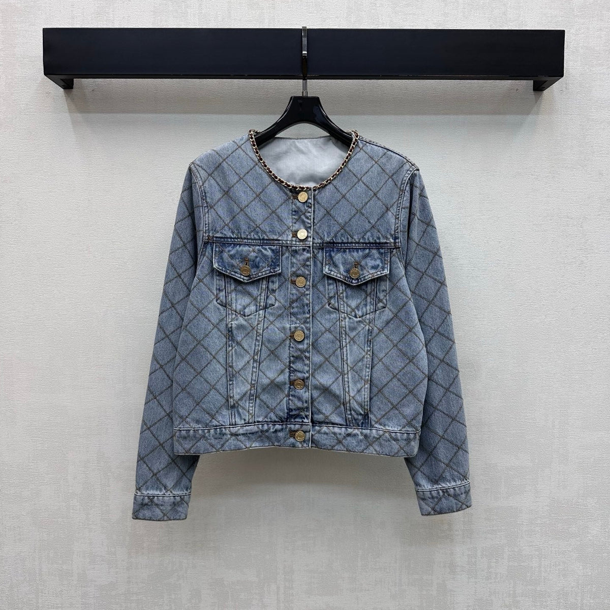 Chanel/Quilted Denim Jacket with Chain Detail