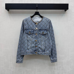 Chanel/Quilted Denim Jacket with Chain Detail