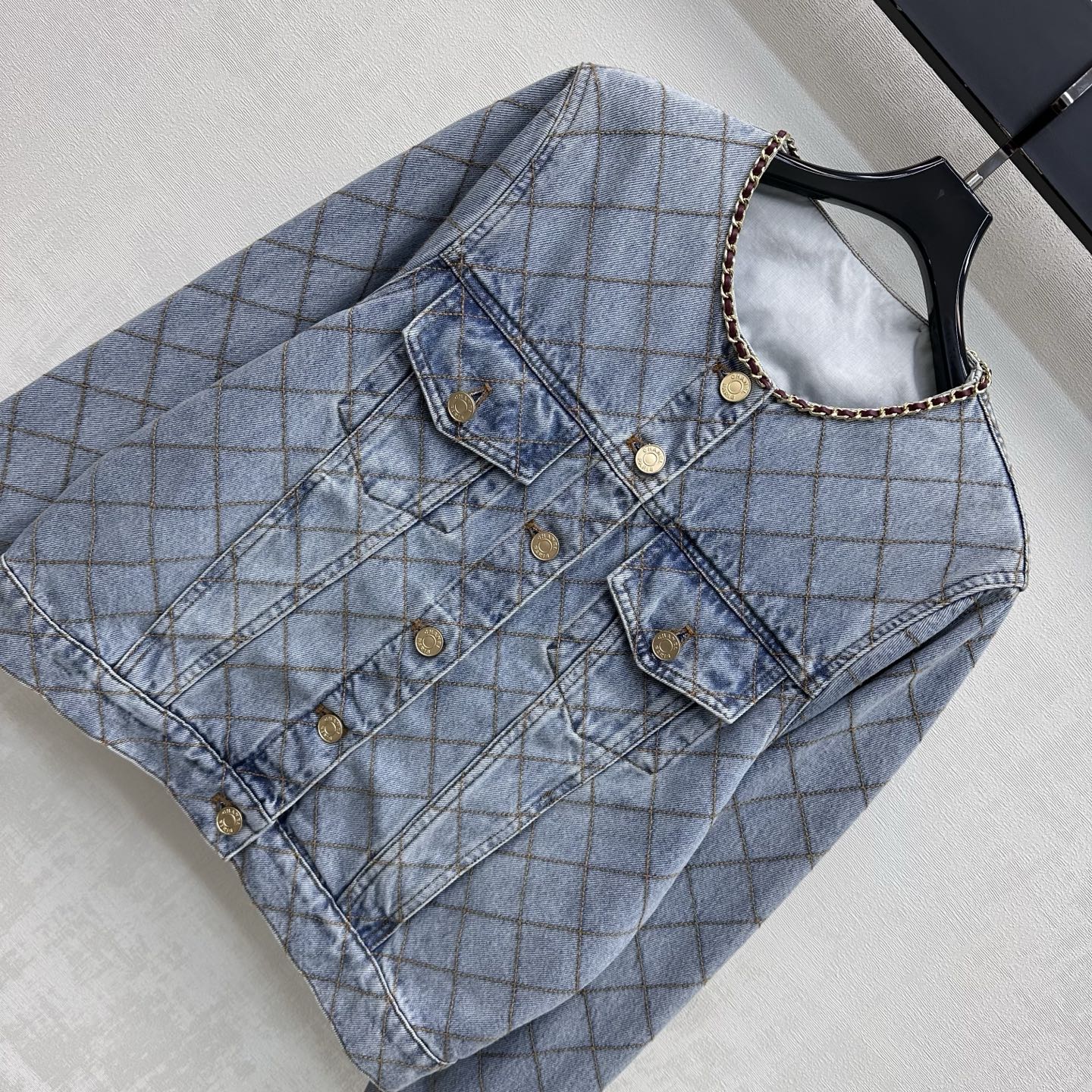 Chanel/Quilted Denim Jacket with Chain Detail