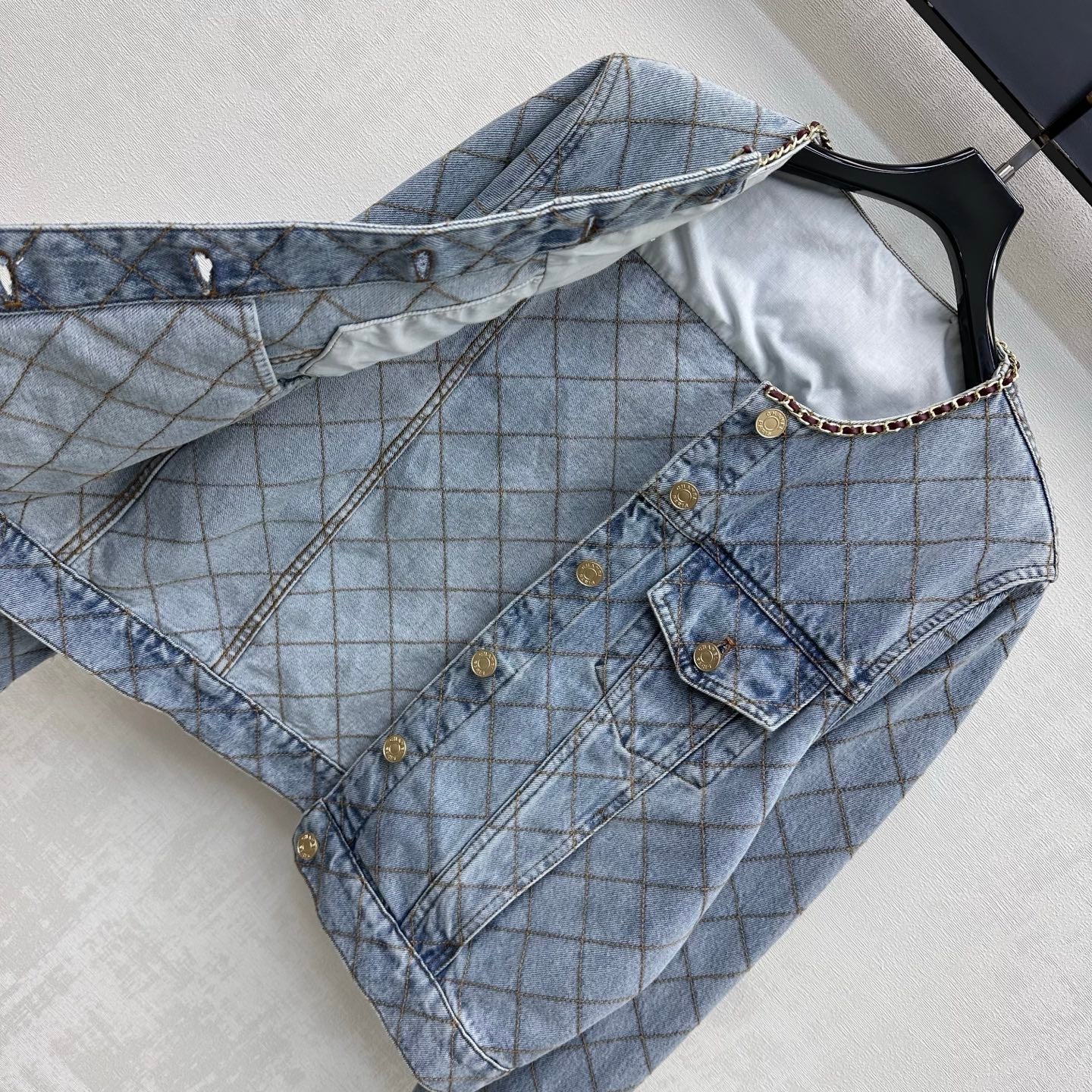 Chanel/Quilted Denim Jacket with Chain Detail