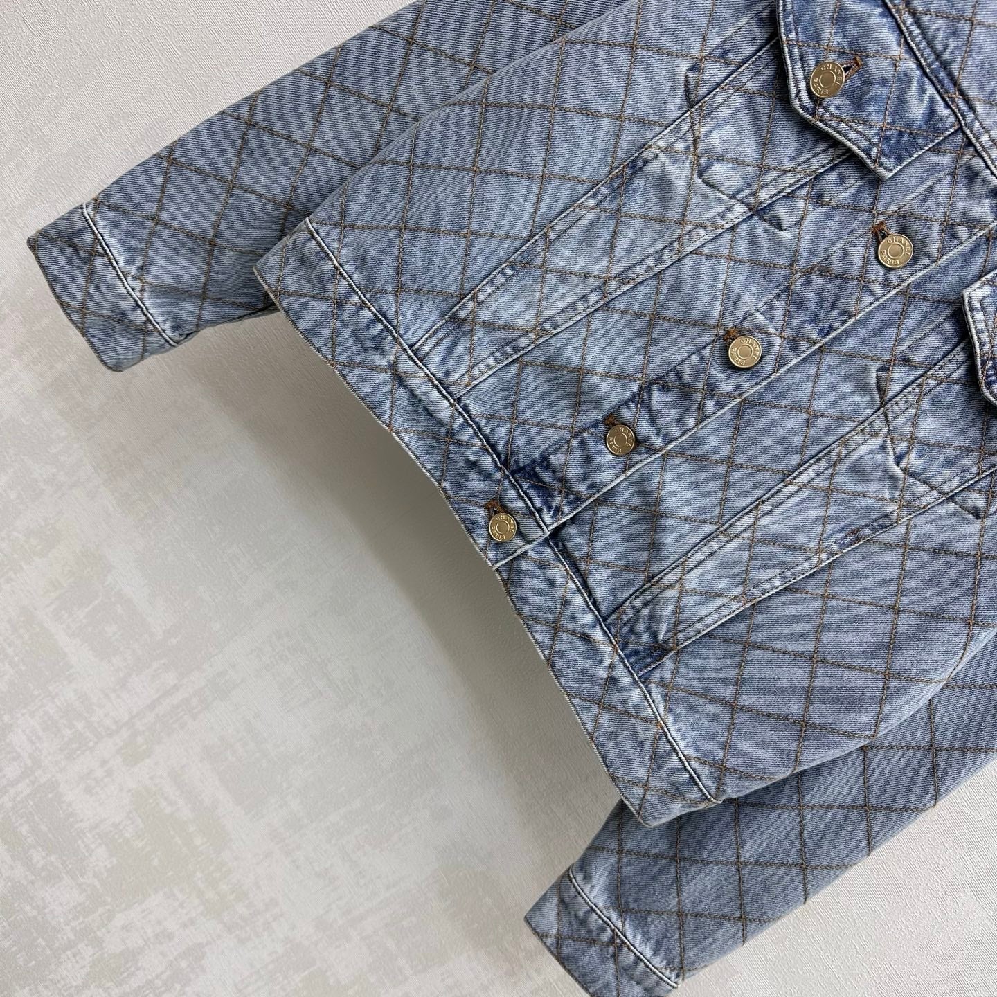 Chanel/Quilted Denim Jacket with Chain Detail
