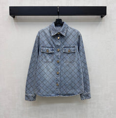 Chanel/Diamond-Quilted Denim Shirt with Collar