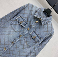 Chanel/Diamond-Quilted Denim Shirt with Collar