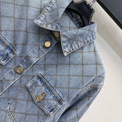 Chanel/Diamond-Quilted Denim Shirt with Collar